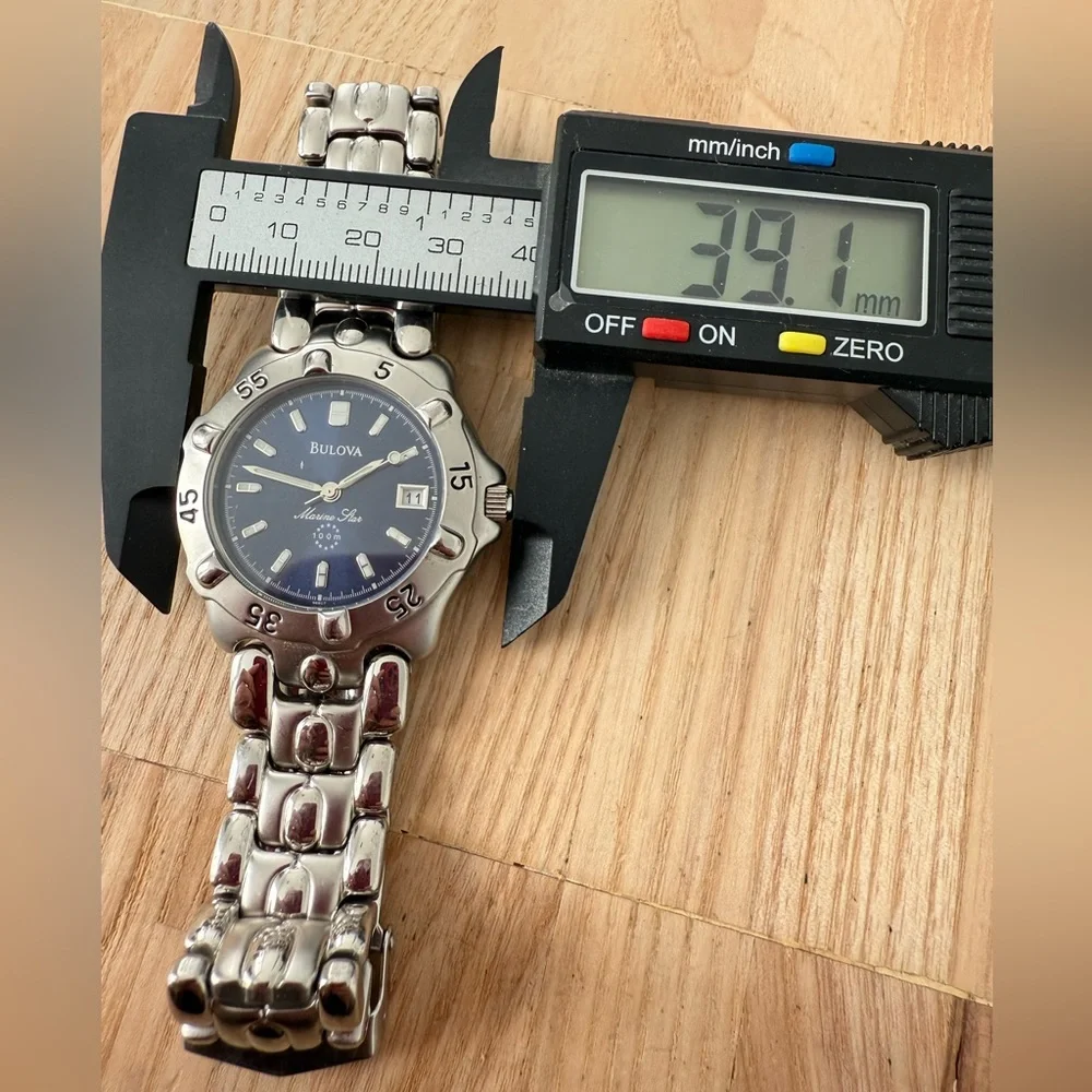Bulova marine star navy blue dial stainless steel watch NEW BATTERY